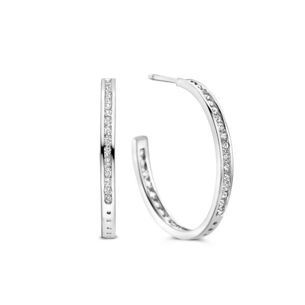Ohrstecker mit 66 Zirkonia Silber 925 rhodiniert - Ø 27mm