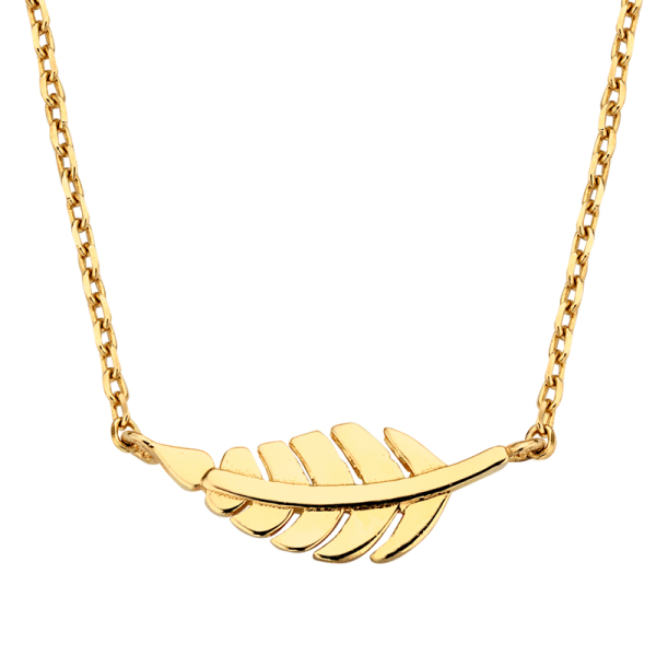 Collier Feder Gold 585 - Feder 7x3mm - Ankerkette 38cm