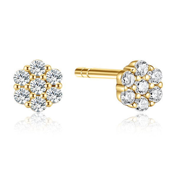 Ohrstecker Blume mit 14 Zirkonia Silber 925 vergoldet