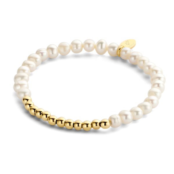 Lovebird Armband mit Süßwasser-Zuchtperlen Edelstahl - Goldfarben - Perlen 6 bis 7,5mm