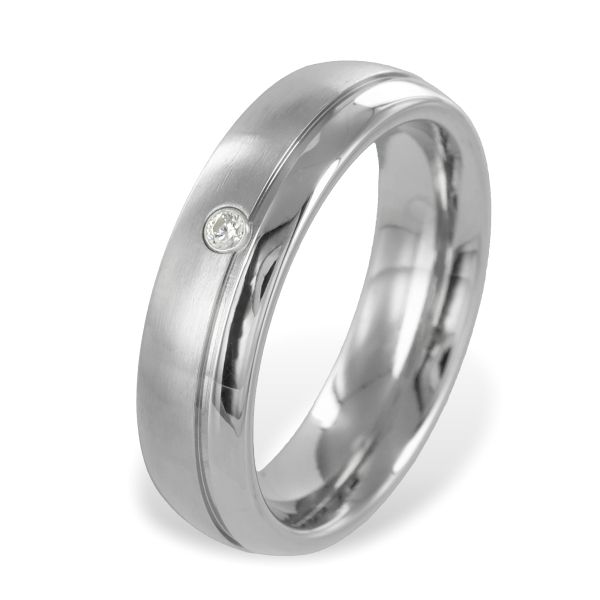 Ring Zirkonia Edelstahl - Teilmatt - 6mm breit - Innen bombiert