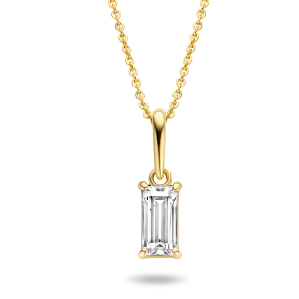 Collier mit Anhänger Zirkonia Baguette Gold 585 - Baguetteform 6x3mm