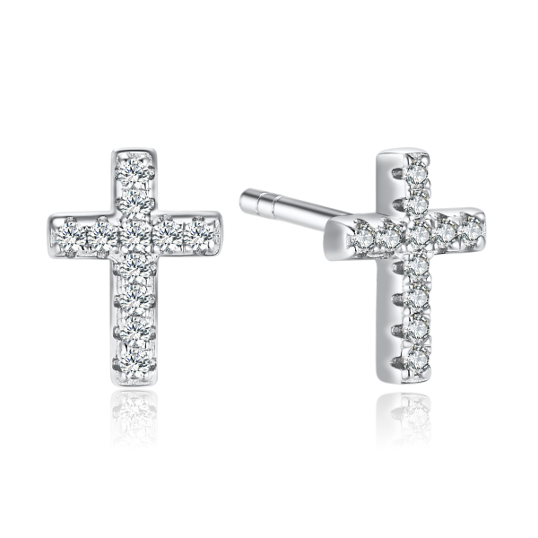 Ohrstecker mit Kreuz mit 22 Zirkonia Silber 925 rhodiniert