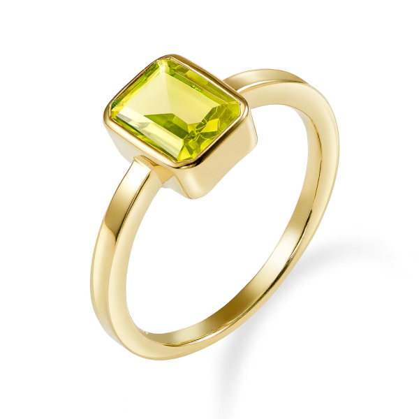Damenring Oktagon Silber 925 vergoldet - Zirkonia Peridot