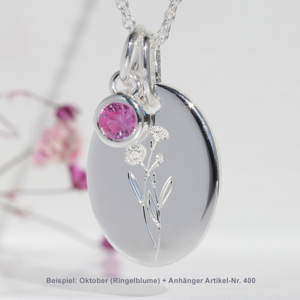 Anhänger oval mit Geburtsblume Silber 925 - Monat wählbar - Bild 2