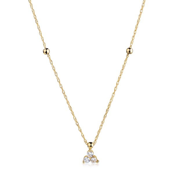 Collier 2 Kugeln und Anhänger 3 Zirkonia Gold 333 - Doppel-Ankerkette 45cm - Bild 2