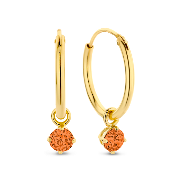 Creolen mit Zirkonia-Anhänger Orange Silber 925 vergoldet - Zirkonia 4mm