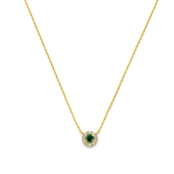 Collier Zirkonia weiß und smaragdgrün Gold 585 - Ankerkette 43cm