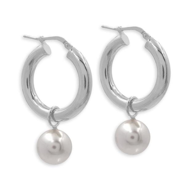Creolen Silber 925 rhodiniert - Ø 24mm - Perlmutt-Perle 10mm