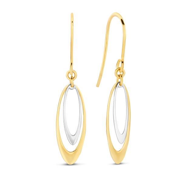 Ohrhänger Bicolor Gold 585 und Weißgold 585 - zweiteilig - 15,00x5,70mm