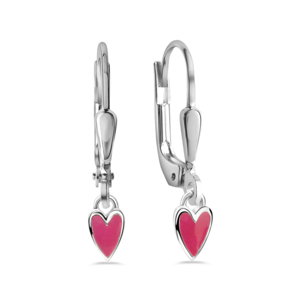 Ohrhänger Herz Silber 925 rhodiniert - Lack Pink - 20mm hoch