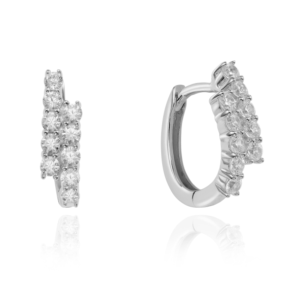 Klappcreolen mit 20 Zirkonia Silber 925 rhodiniert - 12,0mm x 3,0mm