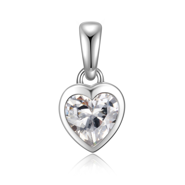 Anhänger Herz Silber 925 rhodiniert - Zirkonia weiß - 14mm hoch