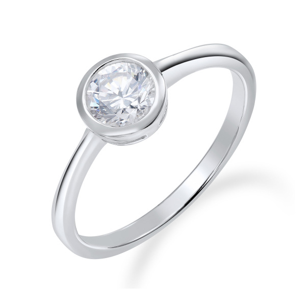 Solitär-Ring Silber 925 rhodiniert - Zirkonia 5mm - Zargenfassung
