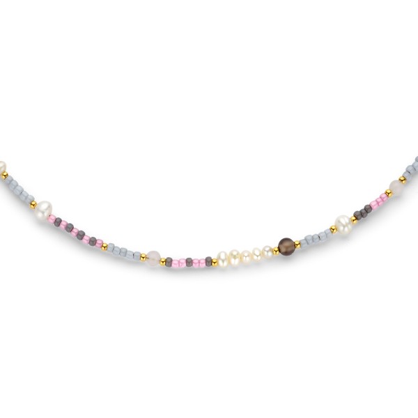 Lovebird Collier Glasbeads rosa/grau Edelstahl IPG - Süßwasser-Zuchtperle - Bild 2