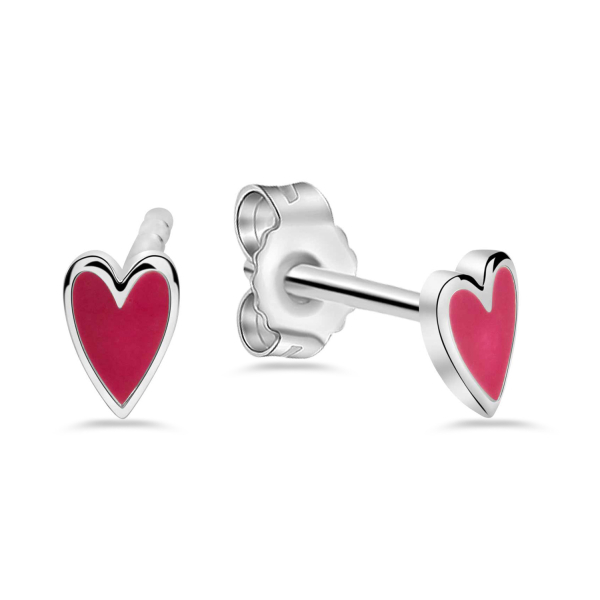 Ohrstecker Herz Silber 925 rhodiniert - Lack pink - 3,5x5mm