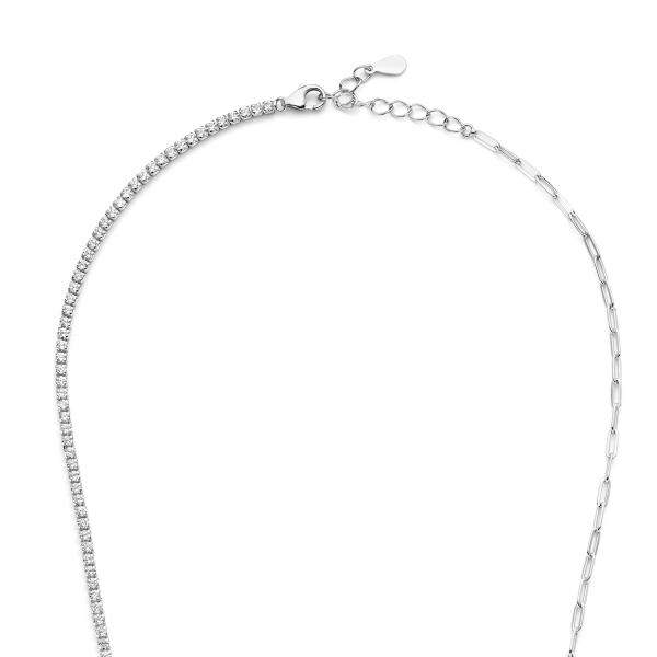 Halskette Halb Tennis Halb Anker Zirkonia Silber 925 rhodiniert - 2mm - Bild 2