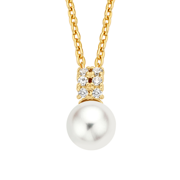 Collier mit Anhänger Süßwasser-Zuchtperle Gold 585 - Perle 6mm mit 6 Zirkonia