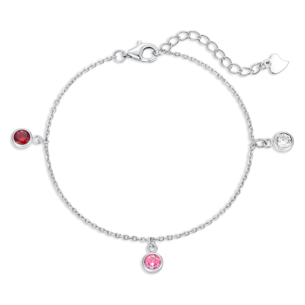 Armband 3 Zirkonia Weiß Rosa Rot Silber 925 rhodiniert