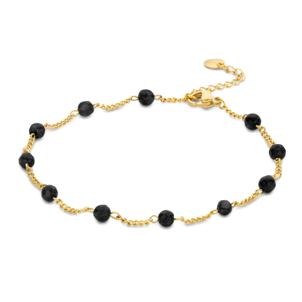Lovebird Fußkette mit schwarzem Achat Edelstahl - Goldfarbene IP-Beschichtung