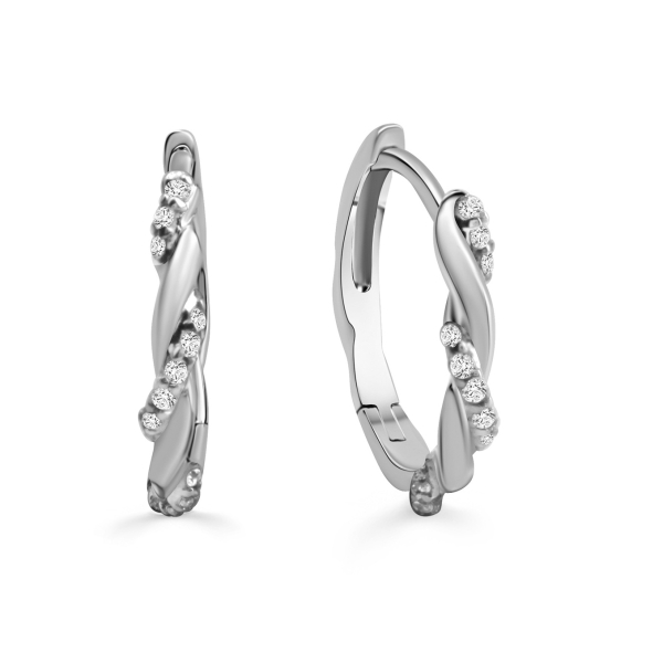 Klappcreolen mit 30 Zirkonia Silber 925 rhodiniert - 15mm x 2,5mm