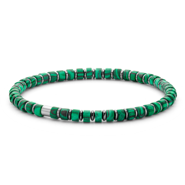 Frank 1967 Armband Edelstahl IPB - Hämatit-Scheiben und grüne Tigerauge-Perlen