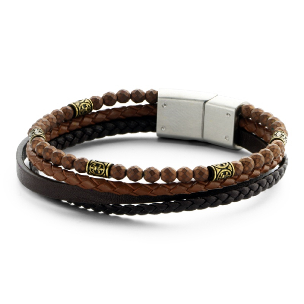 Frank 1967 Armband Echtleder Braun 4-reihig Edelstahl