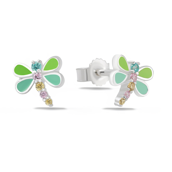 Ohrstecker Libelle Silber 925 rhodiniert - Zirkonia und Lack bunt
