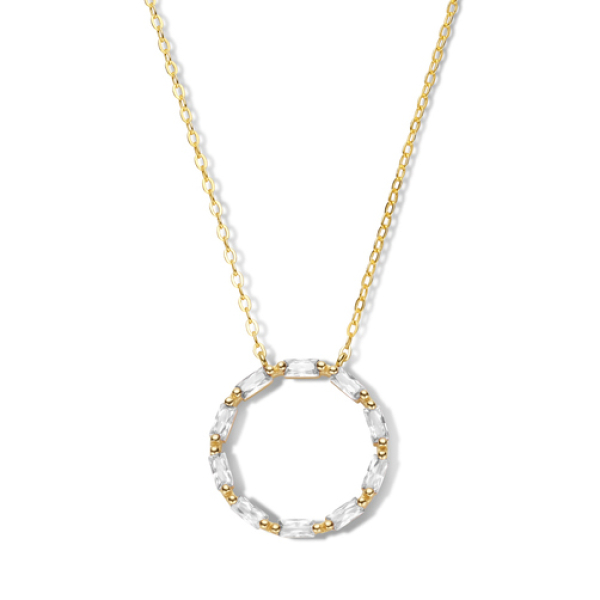Collier Kreis Silber 925 vergoldet - 10 weiße Zirkonia im Baguetteschliff