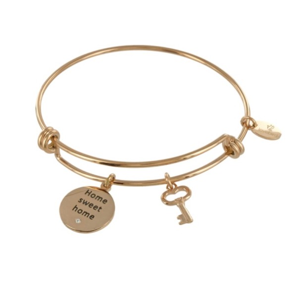 Lovebird Charm-Armreif mit Schlüssel und Zirkonia-Platte Edelstahl - Roségoldfarben
