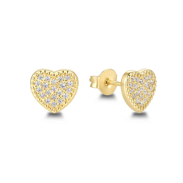 Herz Ohrstecker Silber 925 mit 40 Zirkonia - vergoldet oder rhodiniert