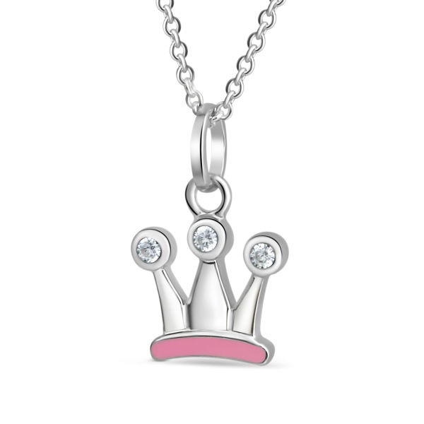 Anhänger Krone Silber 925 rhodiniert - Rosa Lack - 3 Zirkonia