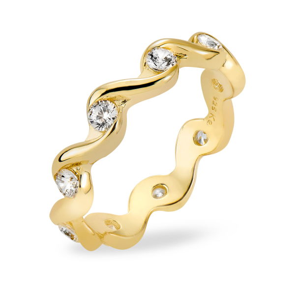 Damenring Zirkonia Silber 925 vergoldet - 4,6mm breit - 9 Zirkonia