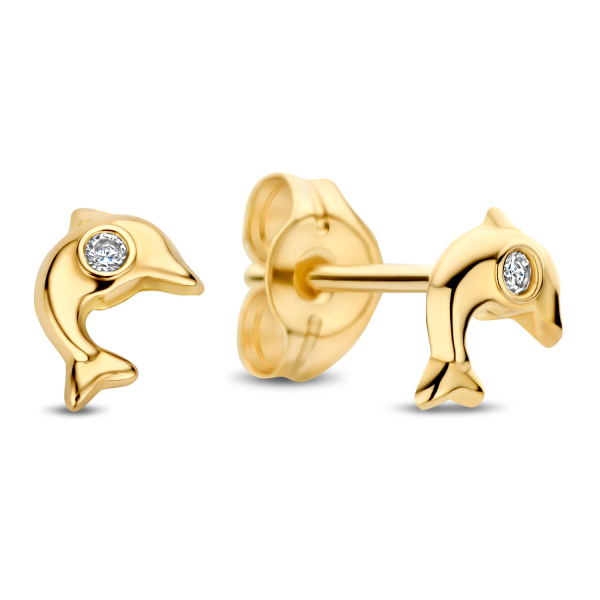 Ohrstecker Delphin Gold 585 - Zirkonia - Hochglanz - 5,50x3,80mm