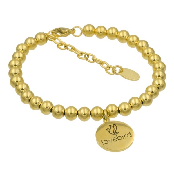 Lovebird Kugelarmband mit Anhänger Edelstahl - Goldfarbene IP-Beschichtung - 17+5cm