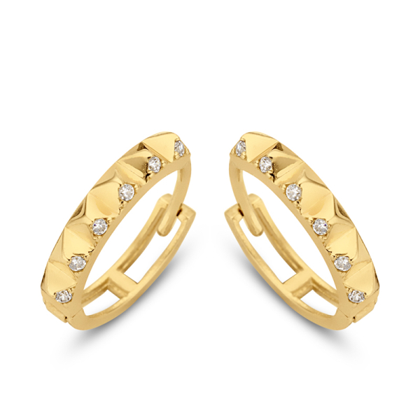 Klappcreolen Gold 585 - Diamantiert - Ø 13mm - 12 Zirkonia