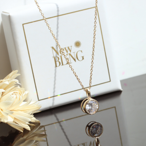 Collier mit Anhänger Zirkonia Gold 585 - 6mm, Zargenfassung, Kette 45cm mit 43cm und 41cm - Bild 3