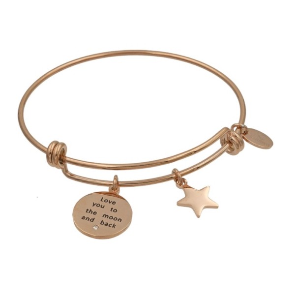 Lovebird Charm-Armreif mit Stern und Zirkonia-Platte Edelstahl - Roségoldfarben