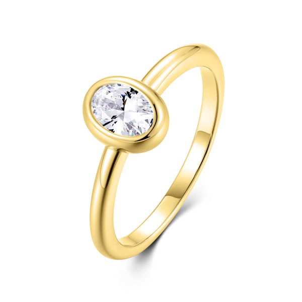 Damenring Herz Zirkonia Silber 925 vergoldet - Oval 7,5x6,2mm