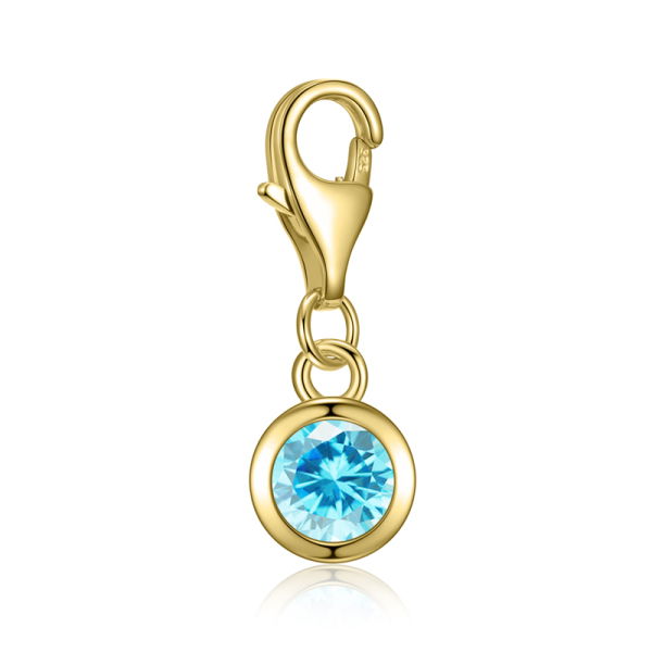 Charm Zirkonia Aqua Silber 925 vergoldet - 5mm