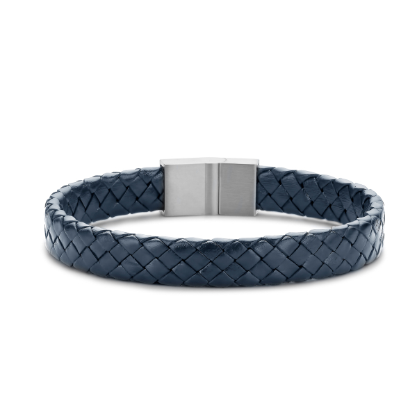 Frank 1967 Armband Echtleder Dunkelblau Geflochten Edelstahl - 10mm breit