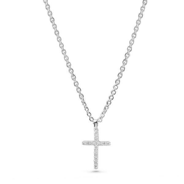 Collier mit Anhänger Kreuz Silber 925 rhodiniert - 16 Zirkonia