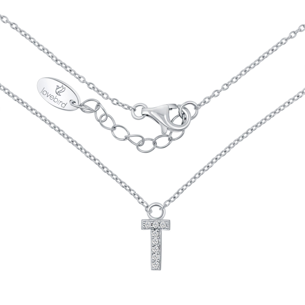 Lovebird Buchstabencollier T Silber 925 rhodiniert - 8 Zirkonia - Bild 2