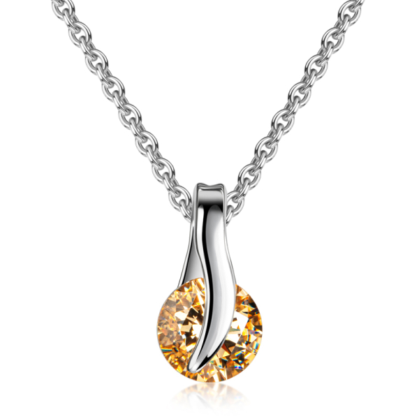 Collier mit Anhänger Zirkonia champagnerfarben Silber 925 - Zirkonia Ø 5mm