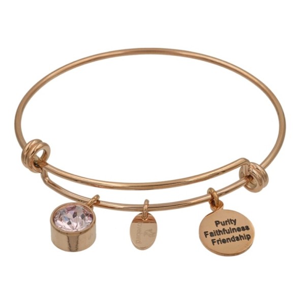 Lovebird Charm-Armreif mit hellem lila Kristall Edelstahl - Roségoldfarbene IP-Beschichtung