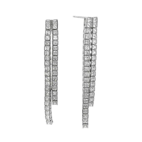 Ohrstecker 2-reihig mit 76 Zirkonia Silber 925 rhodiniert - 50mm