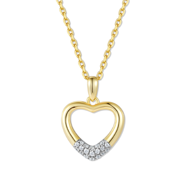 Collier mit Anhänger Herz Silber 925 vergoldet teilrhodiniert - 19 Zirkonia