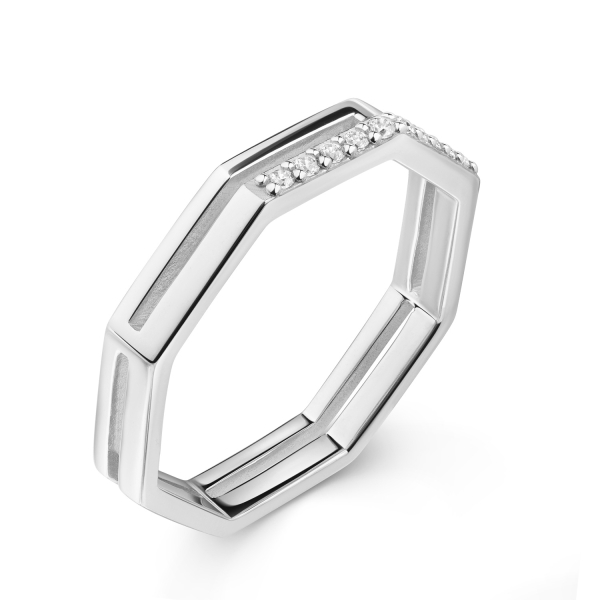 Ring Achtkant Silber 925 rhodiniert - 10 Zirkonia