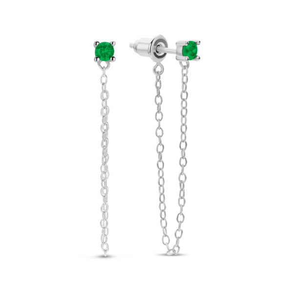 Ohrstecker mit Zirkonia Smaragdgrün mit Kette Silber 925 rhodiniert - Höhe 32mm