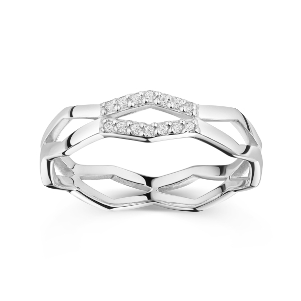 Ring Silber 925 rhodiniert - 14 Zirkonia - Hochglanz - Bild 2